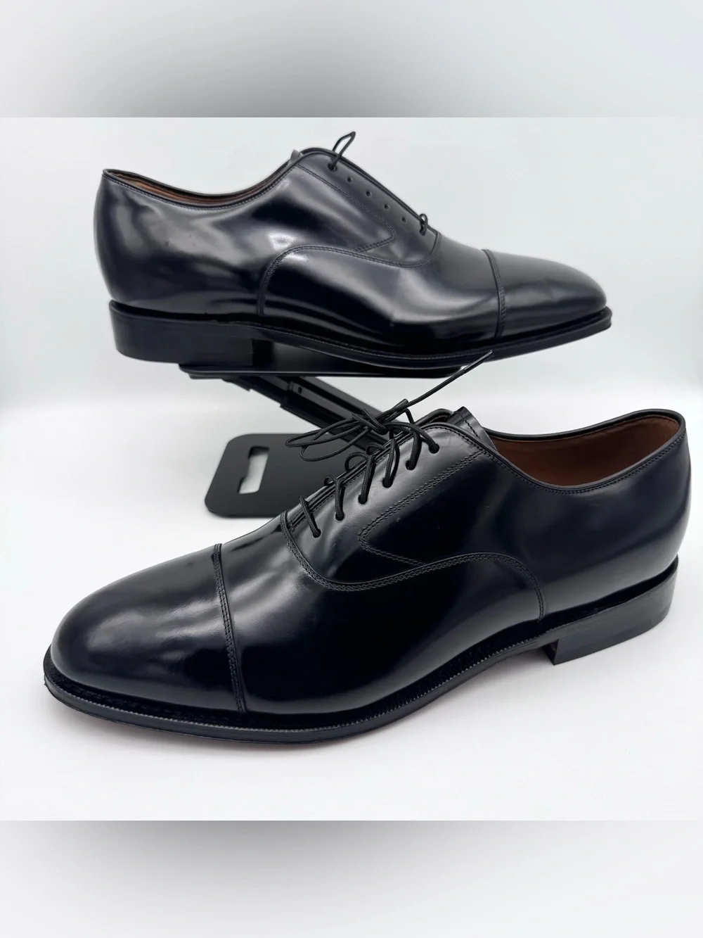 Johnston & Murphy Melton Cap Toe Oxford Black Leather Men Size 10.5 D Dress Shoe
